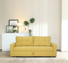 Pepperfry Ines Chenille Fabric Pull Out Sofa Cum Bed In Yellow Colour With Storage