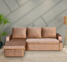 Light Brown 3 Seater Nilkamal Portland Fabric Left Lounger Sofa Cum Bed
