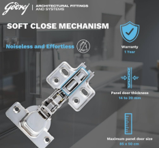 Godrej Cabinet Hinges | Soft Close | 4 Hole Full Overlay | BIFMA Tested, Nickel Plated |