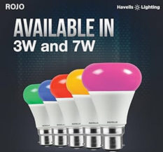 Havells Rojo 3W LED B22 Yellow Bulb|Cool Day Light|Energy Efficient|Elegant Design|Upto 15000 Hours of Lighting.