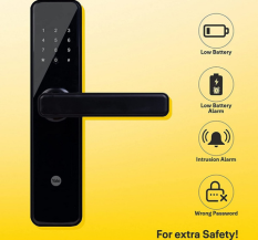 Wooden Doors Yale YDME50Pro Smart Door Lock, Black, PIN, RFID, Manual Key Access, 3 Way, 4 X Aa Batteries.