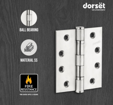 Dorset Door Hinges 4 Inches, Steel | SS 2 Ball Bearing Hinge 102X76X2.5 (Dia 12.0MM) with Screw .