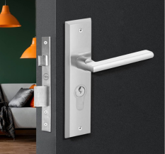 Yale Lever Handle YE-1102 with 8" Backplate, Double Cylinder and Lock Body (Stainless Steel).