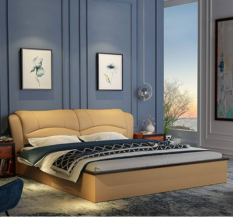 Durian Winston King Size Bed with Storage (Matte Finish, Camel Brown).
