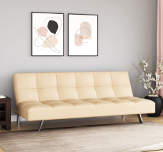 Nilkamal Felecia Upholstered 3 Seater Sofa Cum Bed with Solid Wood Frame and Powder Coated Steel Legs (Beige).