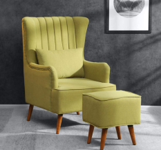 Pepperfry - Zoey Wing Chair in Olive Green Colour with Footrest, Fabric, Wood